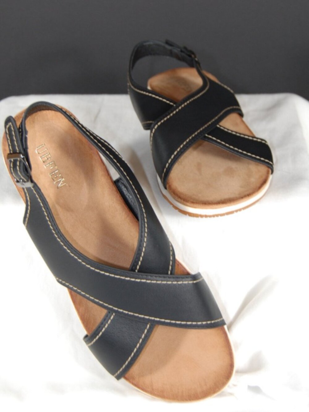 UBFEN Black Comfort Sandals Slingback Criss Cross Straps Size 9-9.5 (US)  NIB - Picture 5 of 10
